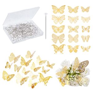chgcraft 160pcs 5styles bouquet wedding corsages pins 3d gold butterfly wall decor include 100pcs head pins 60pcs 3d gold removable butterfly sticker for birthday party wedding garland