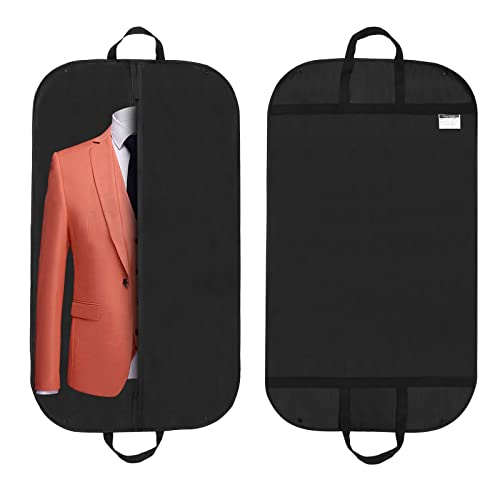 YYDSLEE 2 Pack 40" Garment Bags for Hanging Clothes Travel and Storage, Suit Covers with Handles Breathable Foldover Suit Bags for Traveling Clothes Protector for Gowns Dresses Sweaters, Black