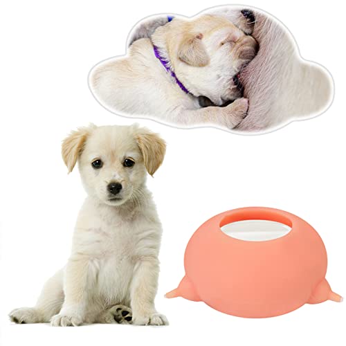 Puppy Milk Feeder with 4 Nipples Milk Bowl Puppy Feeder 200ml Puppy feeders for Multiple Puppies Puppy Nursing Station for Feeding Small Newborn Pets Within Two Weeks (Pink)