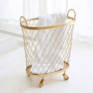 qqxx fong rolling laundry hamper - wrought iron toy storage box kitchen storage basket (color : gold)