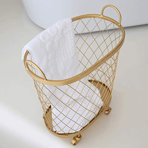 QQXX Fong Rolling Laundry Hamper - Wrought Iron Toy Storage Box Kitchen Storage Basket (Color : Gold)