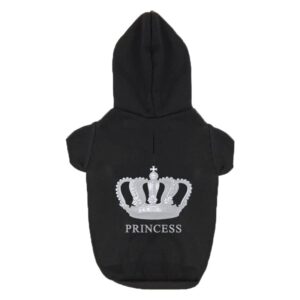 princess dog sweaters for small dogs girl, crown dog jackets with hoodie, dogs fleece hooded, dog cloth cold weather coats with front legs sleeves xs-xxxl (black, x-small)
