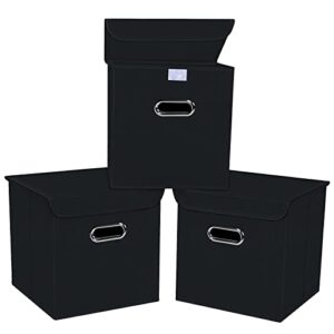 dabeact fabric storage cube bins with lids closet organizers collapsible storage bins basket with handles for home ,storage boxes for organizing,3 pack,(black)