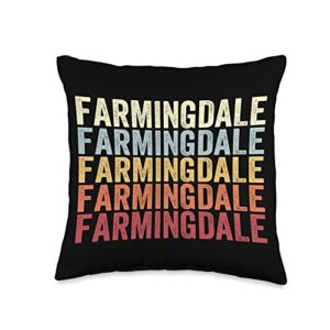farmingdale new york farmingdale ny retro vintage text throw pillow, 16x16, multicolor