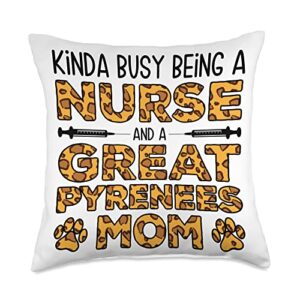 great pyrenees gift for women & mom busy being nurse dog mother-patou pyrenees mom throw pillow, 18x18, multicolor
