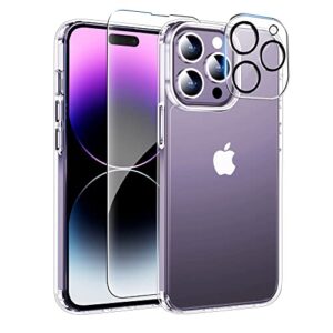 mozoter [2 in 1 for iphone 14 pro max case,[12 ft shockproof] [with 1 pcs glass screen protector] [heavy duty] clear phone case cover 6.7-crystal clear