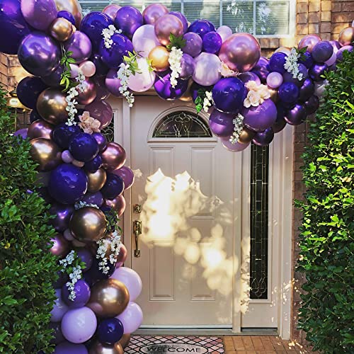 BBeitoo 73Pack Purple and Gold Balloon Arch Kit 12inch Dark Purple Gold White Balloons Metallic Purple Gold Balloons for Purple and Gold Party Decorations