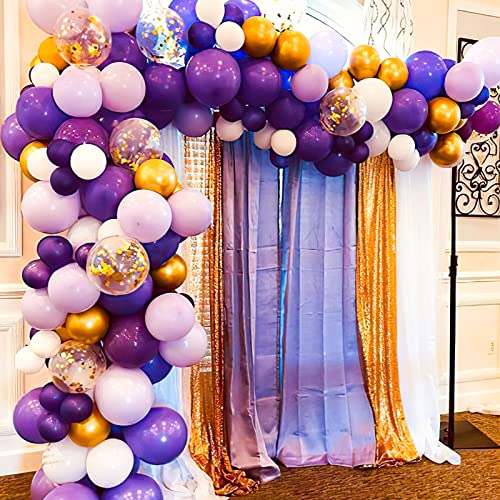 BBeitoo 73Pack Purple and Gold Balloon Arch Kit 12inch Dark Purple Gold White Balloons Metallic Purple Gold Balloons for Purple and Gold Party Decorations