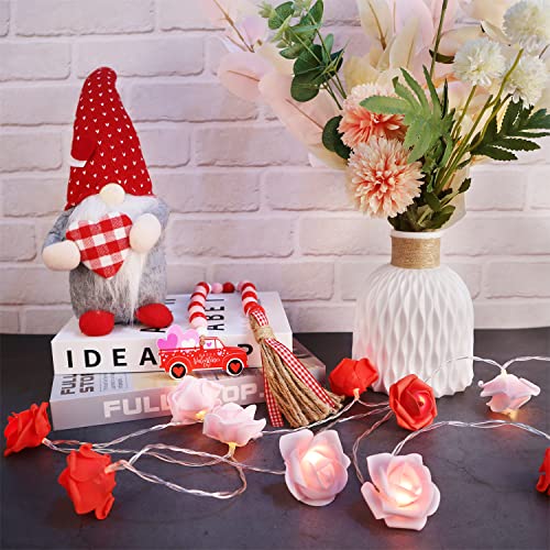 CAKKA Valentines Day Tiered Tray Decor, 11 PCS Red Gnome Pink XO Love Wooden Sign Writing Board Bead Rose Light, Valentine's Day Table Decor Ornament for The Home, Valentines Day Decor Decoration