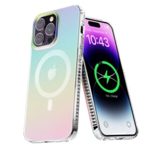 chrinip [2023 flagship magnetic iridescent clear case for iphone 14 pro max [compatible with magsafe] [military grade protection] shockproof phone cases for women men slim thin- iridescent design