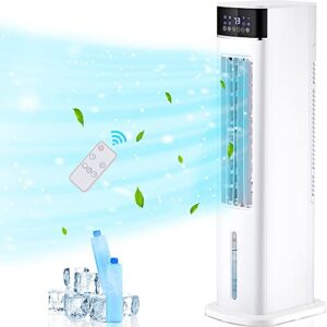 kegian portable evaporative air cooler, swamp cooler with 80°oscillation, 3 speeds, 12h timer, remote & panel control, bladeless cooling fan for home, office, and bedroom