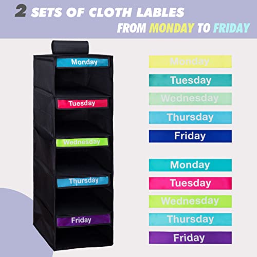 DoveeDosa Weekly Clothes Organizer for Kids-Day of The Week Clothes Organizer for Kids-Kids Daily Clothes Organizer-Monday Friday Clothes Organizer-Kids Closet Organizer-Days of The Week, Black