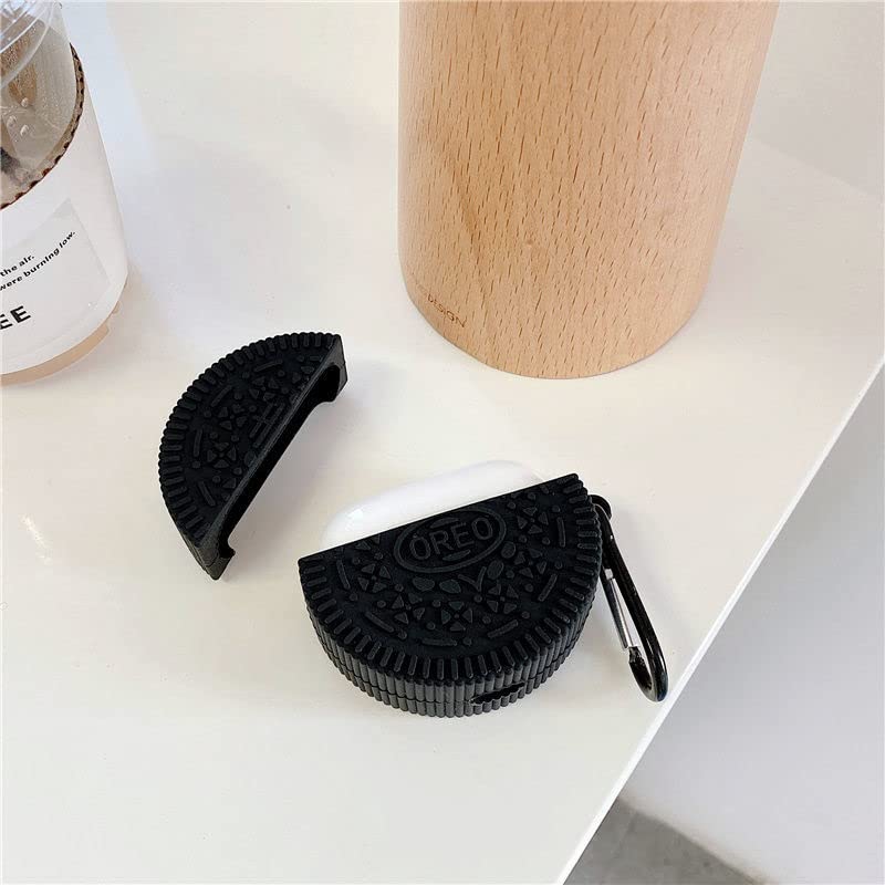 Ultra Thick Soft Silicone Case with Keychain Hook for Apple AirPods Pro Chocolate Cookie Biscuit Black Color 3D Food Cartoon Cool Fun Cute Lovely High Fashion Unique Creative Girls Kids