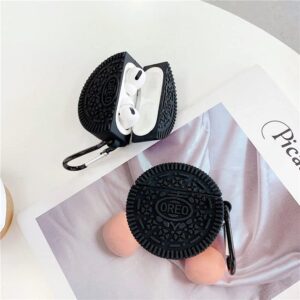 Ultra Thick Soft Silicone Case with Keychain Hook for Apple AirPods Pro Chocolate Cookie Biscuit Black Color 3D Food Cartoon Cool Fun Cute Lovely High Fashion Unique Creative Girls Kids