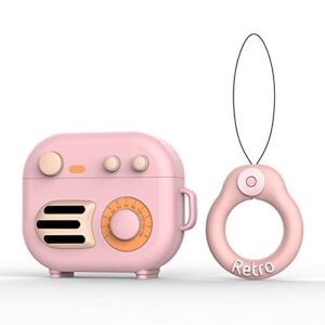 compatible with airpods 3 gen case cover 2021, retro radio design kids teens boys girls women cute funny cool silicon cartoon 3d shell gramophone cover for airpods case 3rd generation - pink