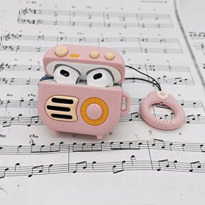 Compatible with AirPods 3 Gen Case Cover 2021, Retro Radio Design Kids Teens Boys Girls Women Cute Funny Cool Silicon Cartoon 3D Shell Gramophone Cover for AirPods Case 3rd Generation - Pink