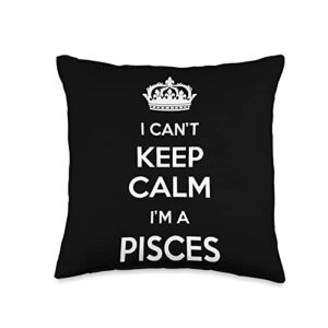 funny pisces zodiac sign gift for men & women i can't keep calm i'm a pisces throw pillow, 16x16, multicolor