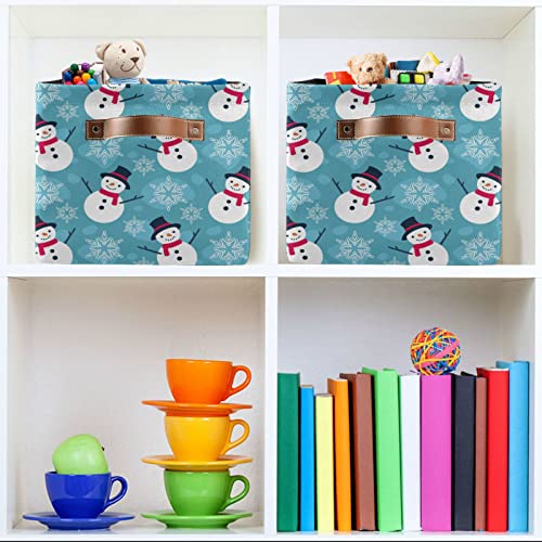 ALAZA Merry Christmas Snowman Snowflake Large Storage Basket with Handles Foldable Decorative 1 Pack Storage Bin Box for Organizing Living Room Shelves Office Closet Clothes