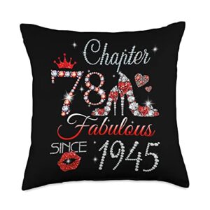 78 years old birthday queen gifts womens diamond womens chapter est 1945 78 years old 78th birthday queen throw pillow, 18x18, multicolor