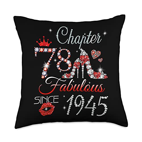 78 Years Old Birthday Queen Gifts Womens Diamond Womens Chapter EST 1945 78 Years Old 78th Birthday Queen Throw Pillow, 18x18, Multicolor