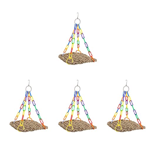 Mipcase 4pcs Cockatiel Chew Natural Perch Chewing Hammock Birdcage with Toys Hanging Cage Wall Bite Mat Parrot Budgerigars Conures Swing Foraging Net Lovebirds Seagrass for