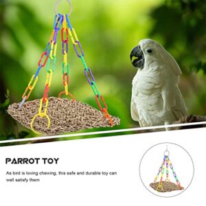 Mipcase 4pcs Cockatiel Chew Natural Perch Chewing Hammock Birdcage with Toys Hanging Cage Wall Bite Mat Parrot Budgerigars Conures Swing Foraging Net Lovebirds Seagrass for