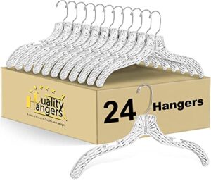 quality hangers clear hangers 24 pack - crystal cut hangers for clothes - durable plastic hanger set - invisible dress hangers for suits - heavy duty hangers - nonslip coat and shirt hangers, 17" inch