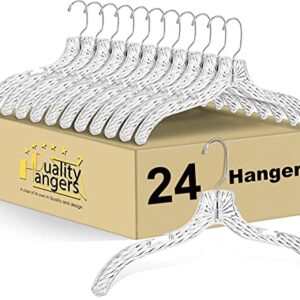 Quality Hangers Clear Hangers 24 Pack - Crystal Cut Hangers for Clothes - Durable Plastic Hanger Set - Invisible Dress Hangers for Suits - Heavy Duty Hangers - Nonslip Coat and Shirt Hangers, 17" inch