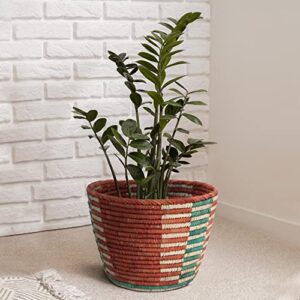 artizenway handmade boho woven plant basket - basket planter cover for indoor and outdoor plants, made from date palm leaves – suitable for decorative pattern baskets, storage organizer basket