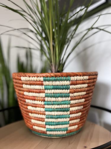 Artizenway Handmade Boho Woven Plant Basket - Basket Planter Cover For Indoor And Outdoor Plants, Made From Date Palm Leaves – Suitable For Decorative Pattern Baskets, Storage Organizer Basket