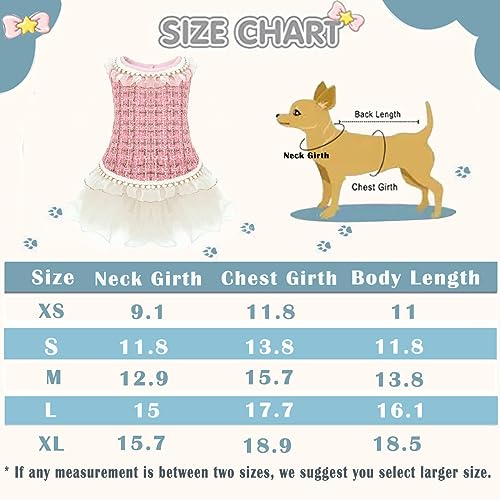 Dog Plaid Dress Lace Tulle Tutu Princess Skirt with Pearls Accessory for Small Girl Dogs Christmas Holiday Wedding Birthday Party (Pink, S)