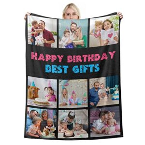 custom blanket with photos blankets 60'' x 80'' personalized picture collage name text bedding blanket birthday christmas halloween valentines gifts for adults kids mom family couples father