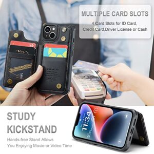 Vinich iPhone 13 Case with Card Holder, iPhone 13 Wallet Case for Women Men with PU Leather Kickstand Card Slots RFID Blocking, Magnetic Clasp Durable Shockproof Cover 6.1 Inch, Black