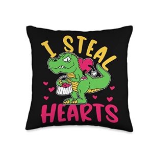 boys valentines day shirts baby toddler kids kids i steal hearts trex dino toddler boy valentines day throw pillow, 16x16, multicolor
