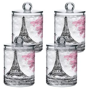 xigua 2 Pack Qtip Holder Dispenser Eiffel Tower Pink Tree 10 Oz Bathroom Organizer with Lids Storage Canister for Cotton Ball,Cotton Swab,Cotton Round Pads,Floss