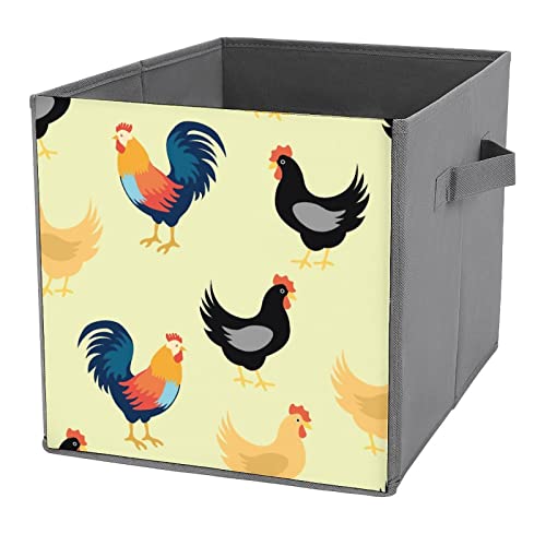 Rooster and Cock Large Cubes Storage Bins Collapsible Canvas Storage Box Closet Organizers for Shelves