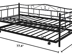 Tensun Twin Size Daybed with Trundle,Metal Bed Frame for Bedroom Living Room, Heavy Duty Steel Slat Support, No Spring Box Needed