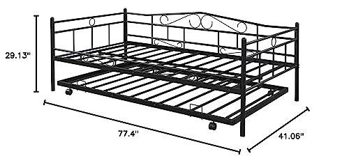 Tensun Twin Size Daybed with Trundle,Metal Bed Frame for Bedroom Living Room, Heavy Duty Steel Slat Support, No Spring Box Needed