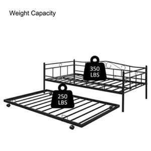 Tensun Twin Size Daybed with Trundle,Metal Bed Frame for Bedroom Living Room, Heavy Duty Steel Slat Support, No Spring Box Needed