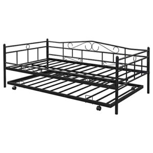 Tensun Twin Size Daybed with Trundle,Metal Bed Frame for Bedroom Living Room, Heavy Duty Steel Slat Support, No Spring Box Needed