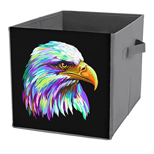 Watercolor Bald Eagle Large Cubes Storage Bins Collapsible Canvas Storage Box Closet Organizers for Shelves