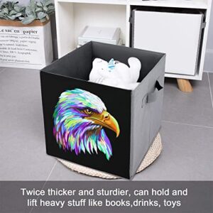 Watercolor Bald Eagle Large Cubes Storage Bins Collapsible Canvas Storage Box Closet Organizers for Shelves