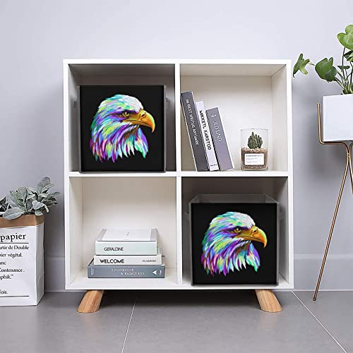 Watercolor Bald Eagle Large Cubes Storage Bins Collapsible Canvas Storage Box Closet Organizers for Shelves