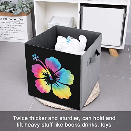 Tie Dye Hibiscus Large Cubes Storage Bins Collapsible Canvas Storage Box Closet Organizers for Shelves