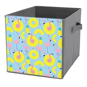 Flamingo and Pineapple Large Cubes Storage Bins Collapsible Canvas Storage Box Closet Organizers for Shelves