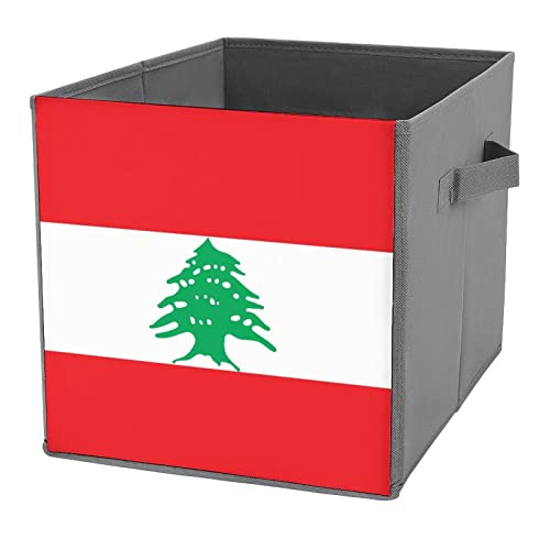 Flag of Lebanon Large Cubes Storage Bins Collapsible Canvas Storage Box Closet Organizers for Shelves