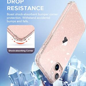 BERFY 5 in 1 for iPhone 13 Case Glitter, with 2X Screen Protector + 2X Camera Protector, [Not Yellowing] Sparkly Bling Shockproof Hard Back Slim Protective Phone Cover for Women, 6.1" (Glitter Clear)