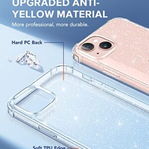 BERFY 5 in 1 for iPhone 13 Case Glitter, with 2X Screen Protector + 2X Camera Protector, [Not Yellowing] Sparkly Bling Shockproof Hard Back Slim Protective Phone Cover for Women, 6.1" (Glitter Clear)