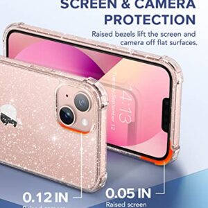 BERFY 5 in 1 for iPhone 13 Case Glitter, with 2X Screen Protector + 2X Camera Protector, [Not Yellowing] Sparkly Bling Shockproof Hard Back Slim Protective Phone Cover for Women, 6.1" (Glitter Clear)