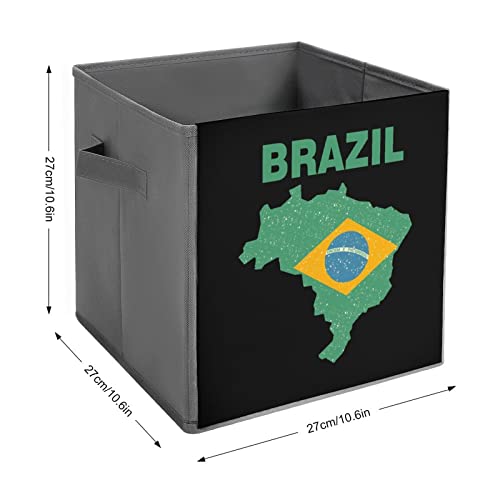 Vintage Flag Map of Brazil Large Cubes Storage Bins Collapsible Canvas Storage Box Closet Organizers for Shelves